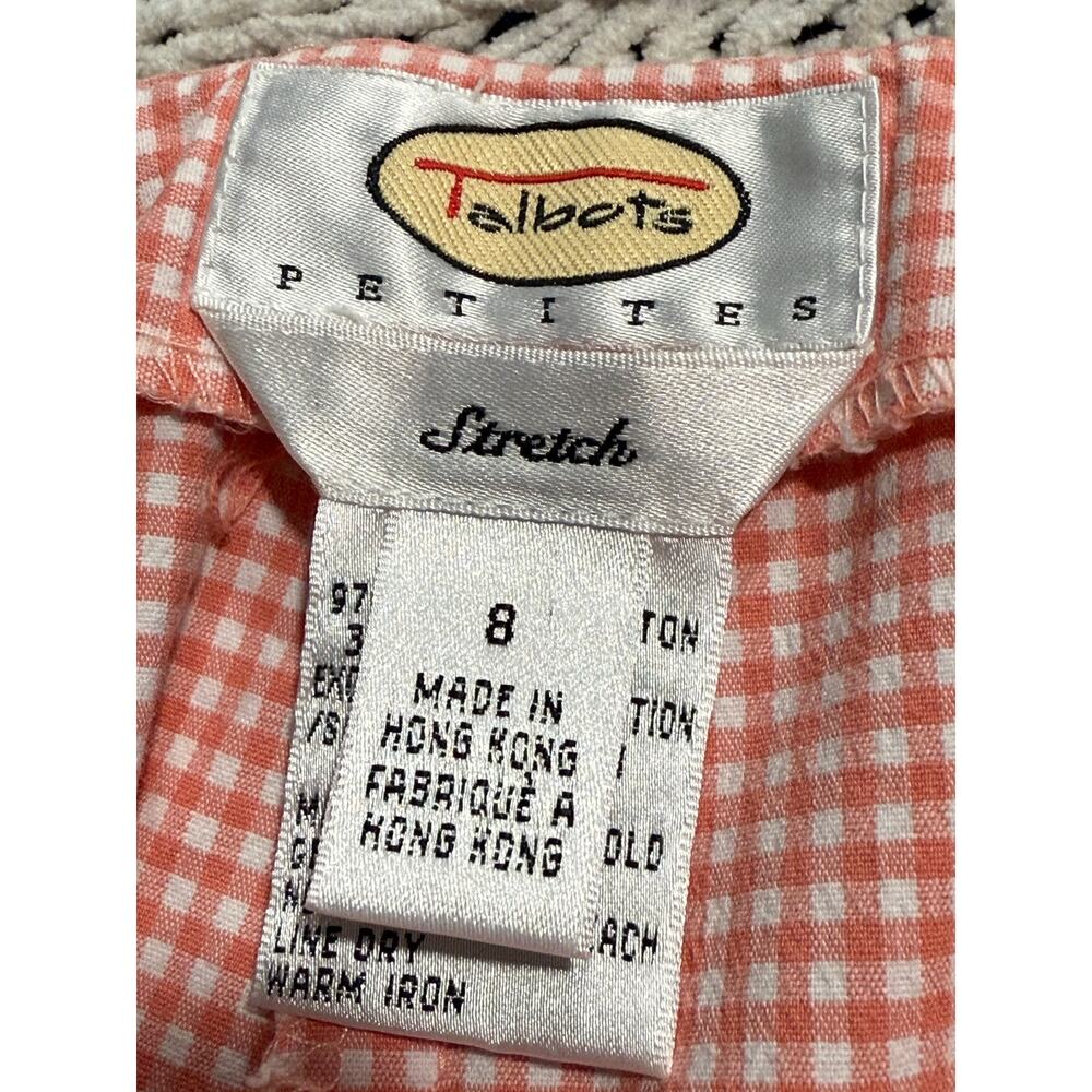 VTG Talbots Stretch Crop Pants Plaid Embroidered Flowers Womens 8P Coral White - Picture 2 of 8
